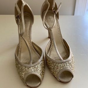 J Crew glitter peep toe heels